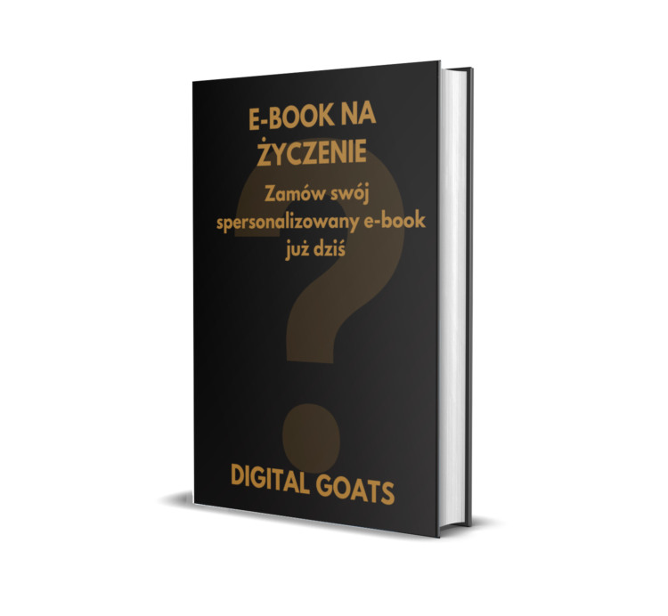 Grafika 3D książki z tytułem "E-book na życzenie" na okładce